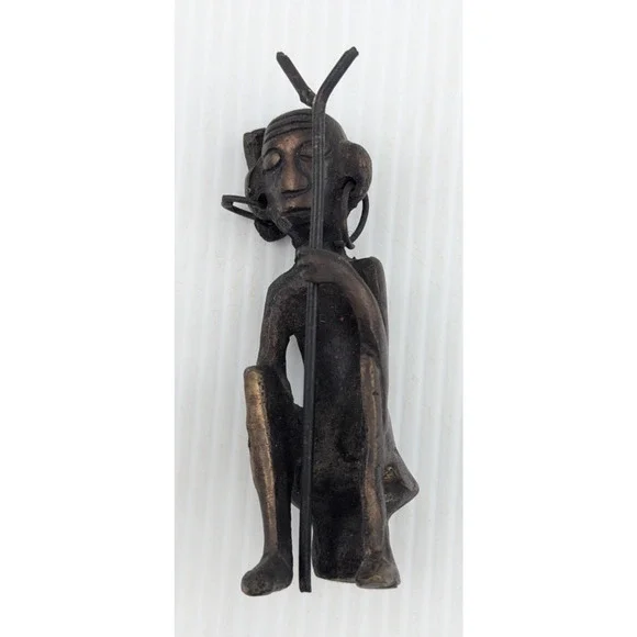 Small Bronze Figure with Earring Walking Stick 4.25" Dogon Ashanti ?